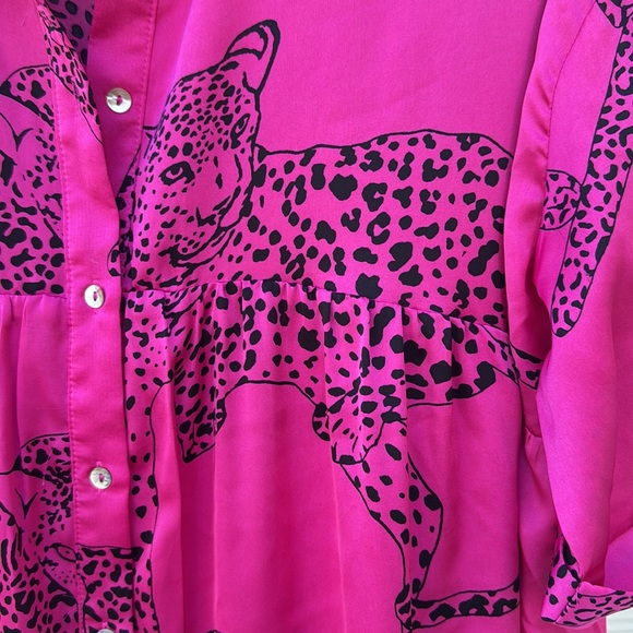 NEW WITH TAGS Pink cheetah Print Button-Up Dress ENTRO with pockets sz Large - Picture 3 of 7